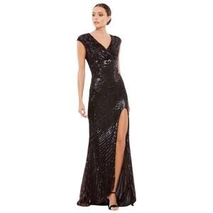 Mac Duggal 5441 Brown & Black Embellished‎ Cap Sleeve Dress Size 6 $598
